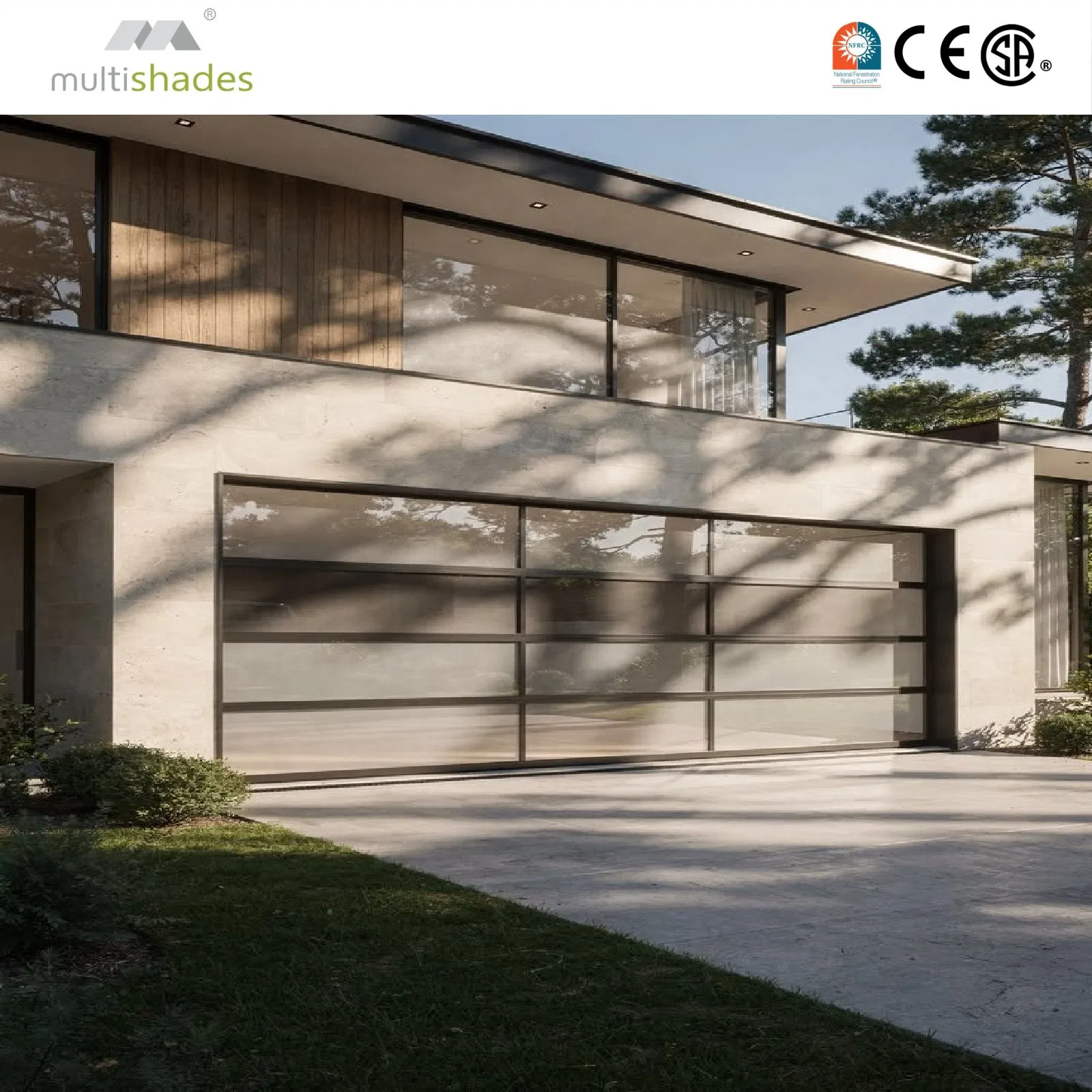 Panoramic Full Screen Automation Smart Aluminium Glass Perspective Garage Doors