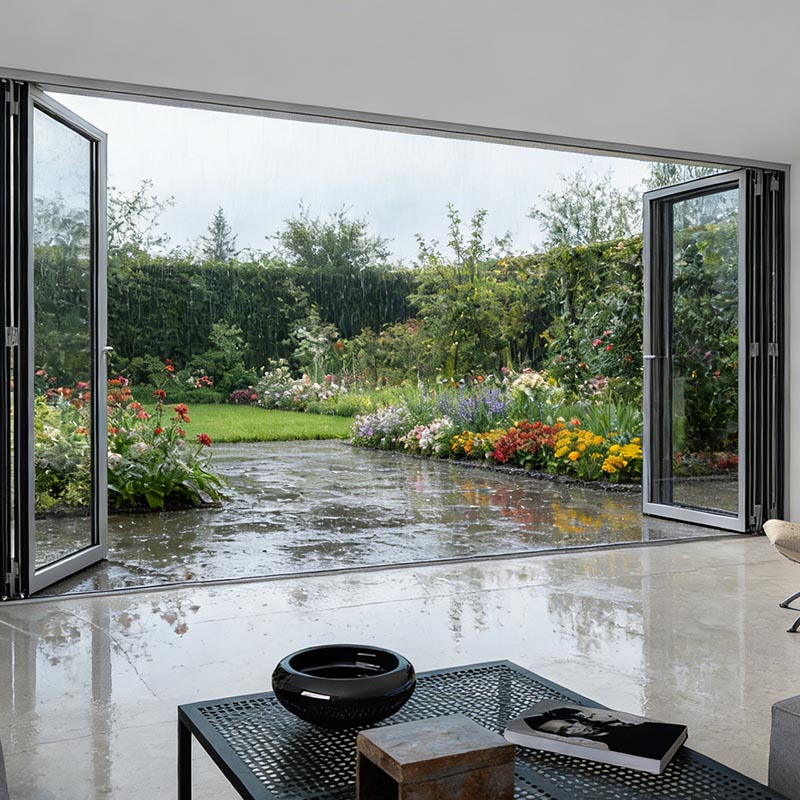 Modern Soundproof Waterproof Aluminum Folding Sliding Glass Patio Bi-Fold Door With Thermal Insulation