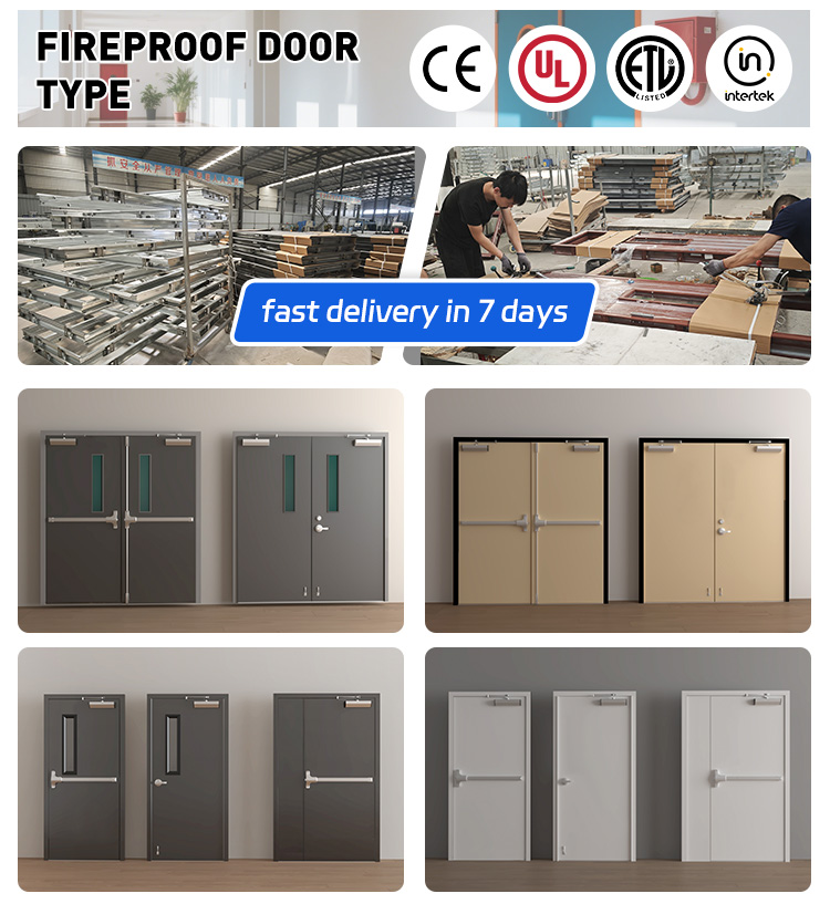 Custom Size Steel Commercial Hollow Metal Doors Security Fireproof Door Hospital Industrial Airport Heavy Duty Fire Rated Doors