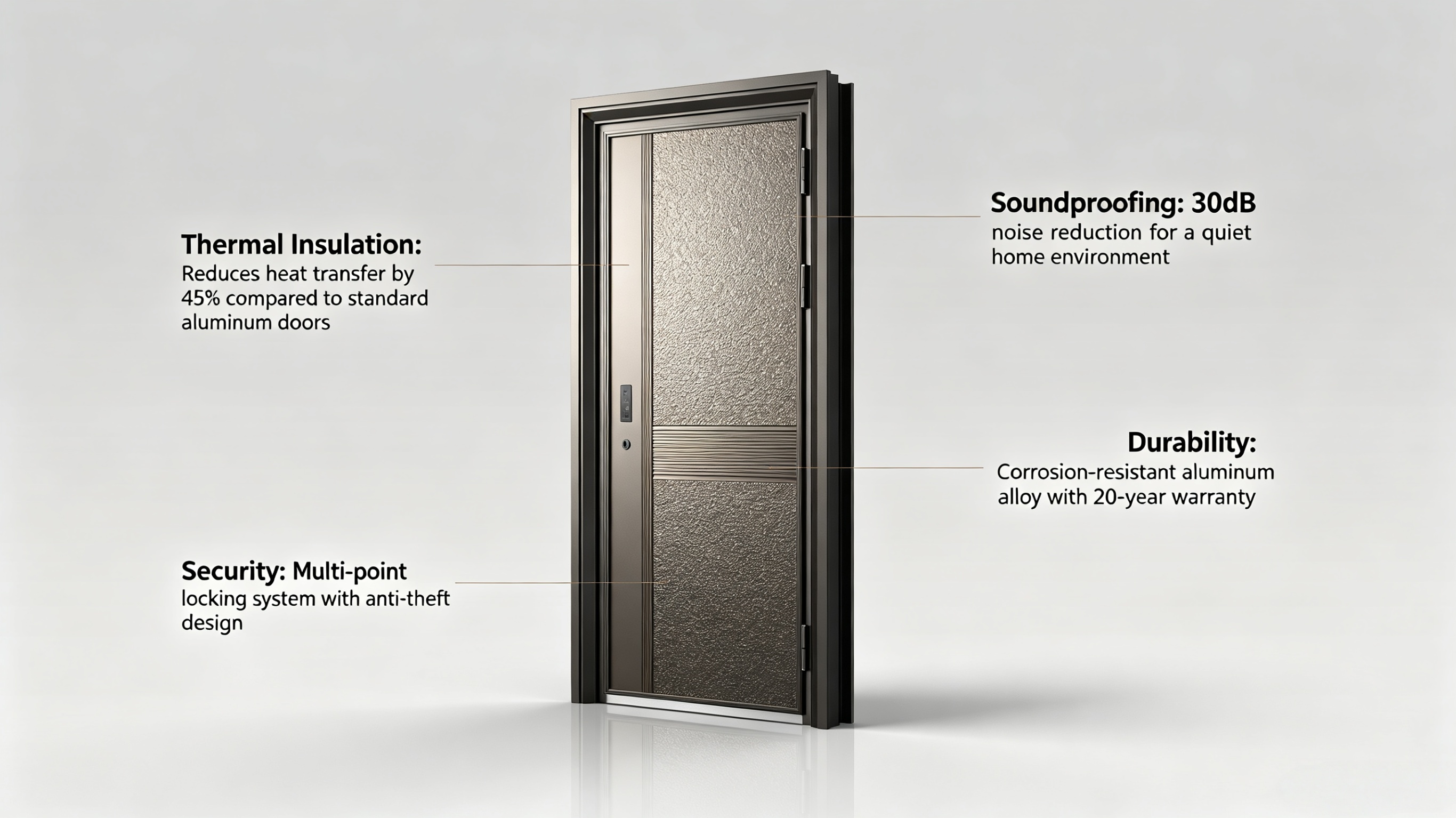 Residential Aluminum Security Front Door , Anti-Theft, Multi-Point Lock, Custom Size for House & Apartment