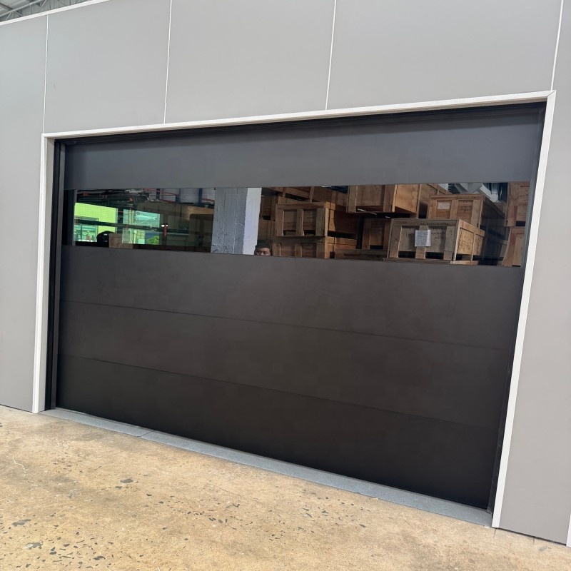 Modern Black Sectional Garage Door Insulated Automatic Overhead Door with Round Porthole Windows for Villa Home Use