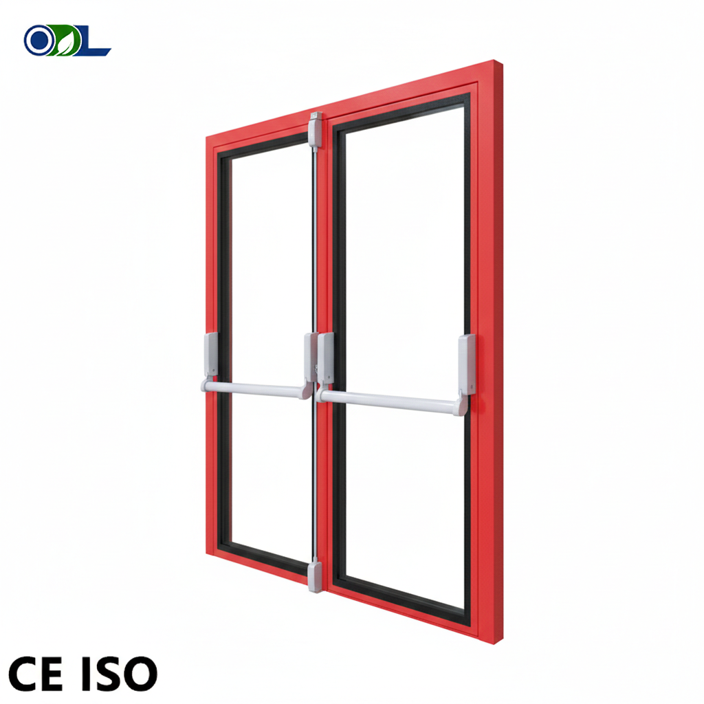 Acoustic Fire Rated Exit Door with Large Glass Window and Panic Bar for Soundproof Room