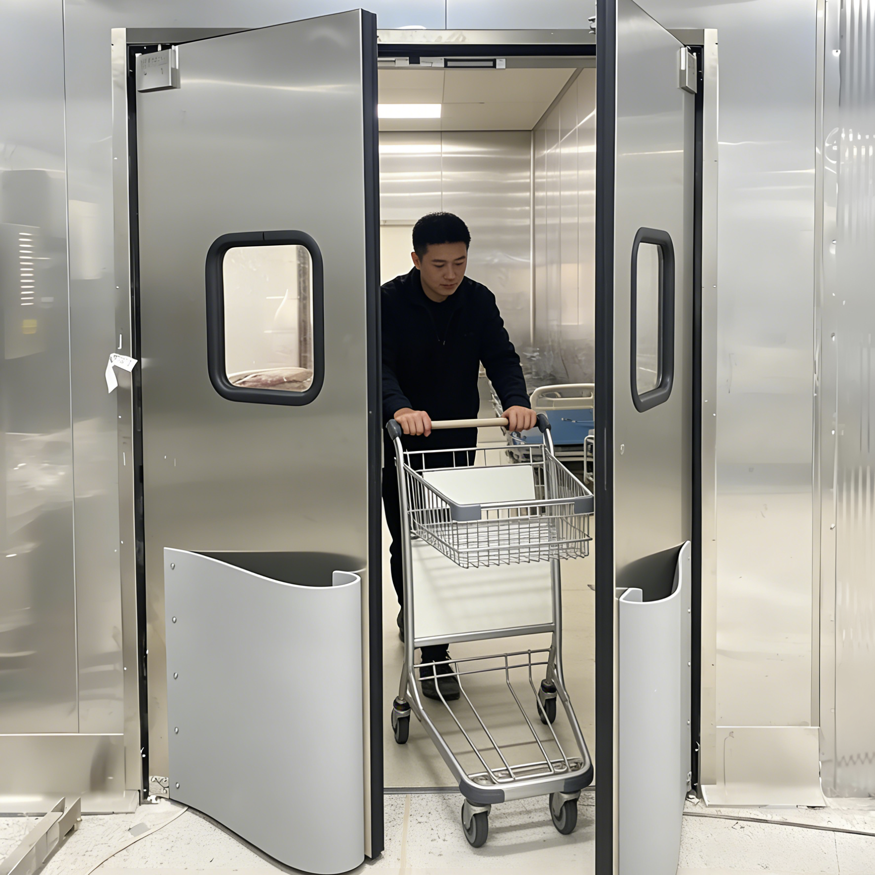 New Condition Stainless Steel Double Swing Traffic Door for Food Factory Use Free Anti-Collision Door for Cold Room Storage