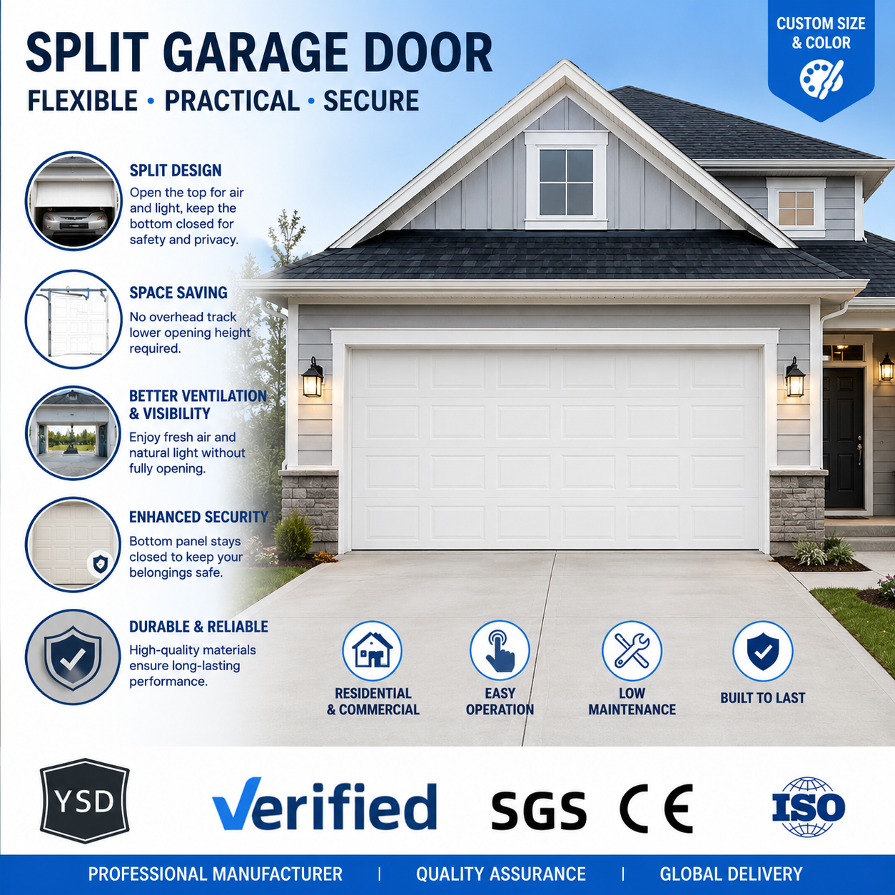 Sectional Garage Door 9x8 Home Two Cars Custom Galvanized Iron Automatic Modern Motor Windproof Entry Exterior