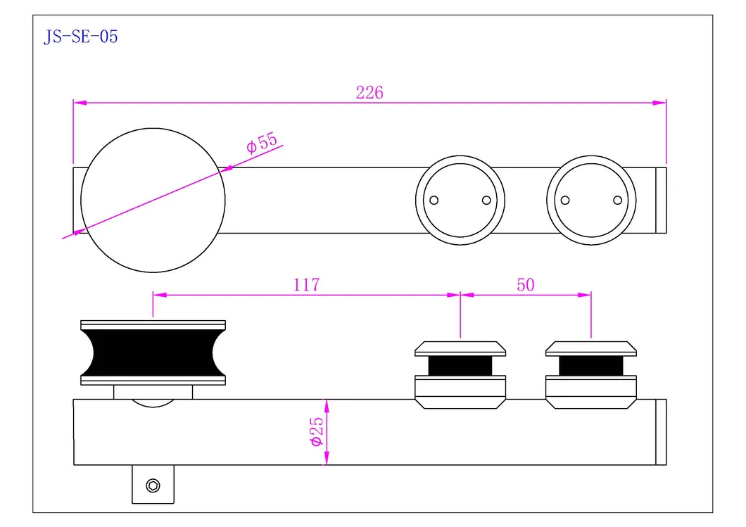 Popular Bathroom Glass Door Fitting Stainless Steel Accessories Shower Sliding System Drawing