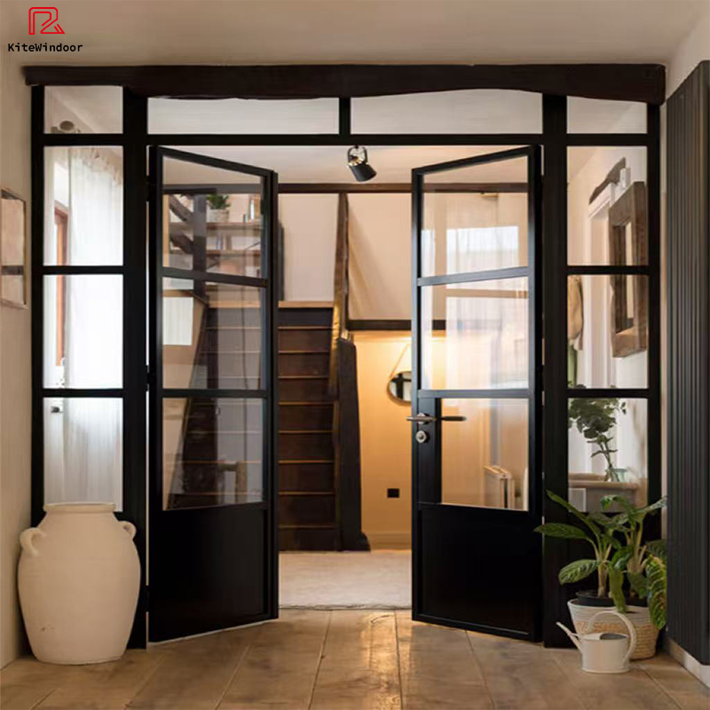 Customized Exterior Entrance Doors Aluminium Casement Door Double Tempered Glass Aluminum Alloy Energy Efficient Glass Door