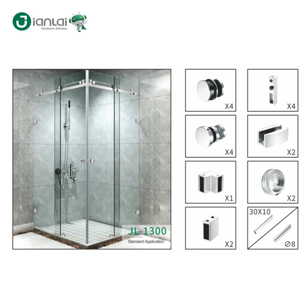 Frameless Shower Door Hardware Stainless Steel Sliding Shower Door System