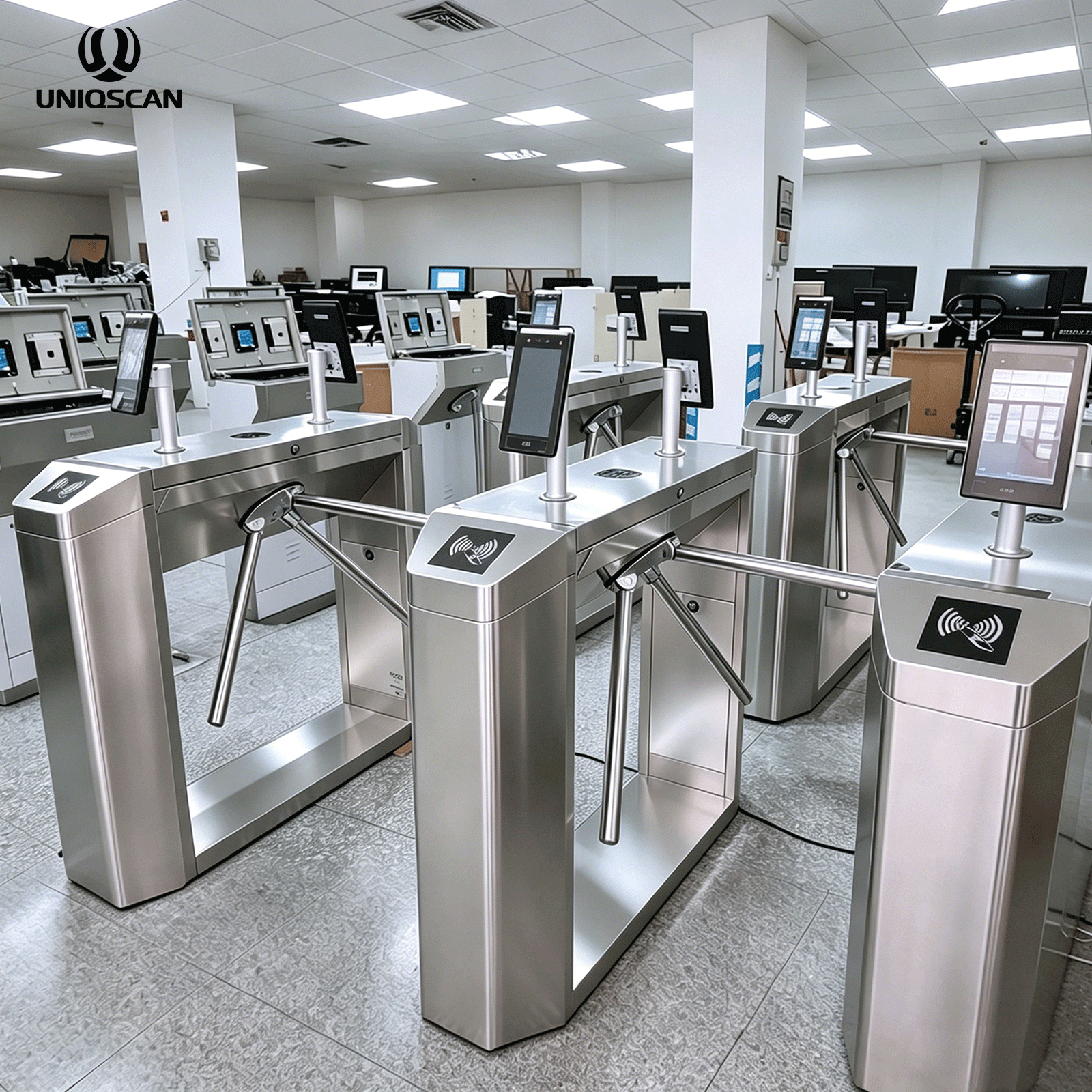 UNIQSCAN Biometric Security Tripod Turnstiles Gate Flap Swing Barrier Turnstile Gate Event Torniquete For Gyms Event Turnstill