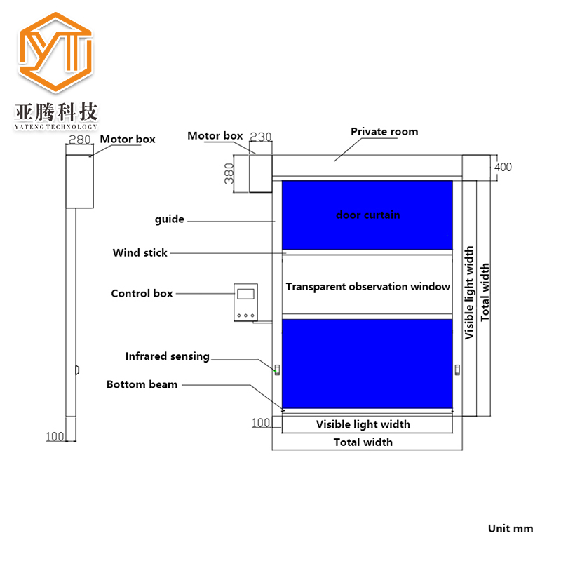 YT Wholesale Automatic Waterproof Transparent Carwash High Speed PVC Industrial Door Transparent Fast Rolling Shutter Doors