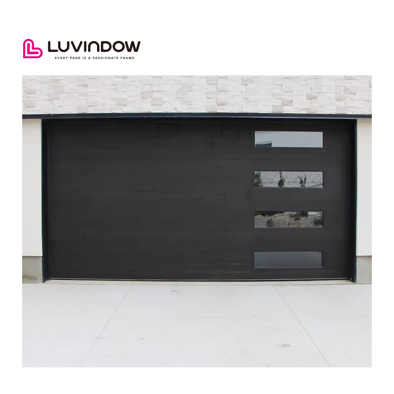 Luxury Modern Fully Tempered Aluminum Alloy Garage Door Black Frosted Hurricane-Proof Insulation Rolling Open Style For Villas