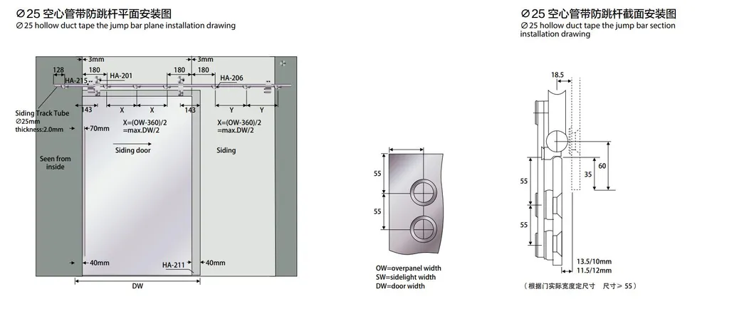 Stainless Steel Gold Color Glass Hanging Sliding Door Roller Systems Installation
