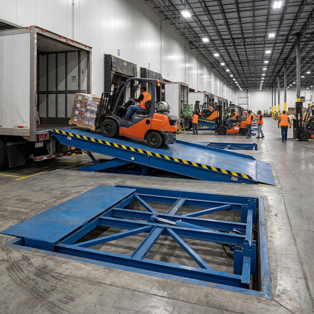 Pit Type Hydraulic Dock Leveler Fixed Loading Dock Platform with Fold Down Lip Plate for Warehouse Distribution Center