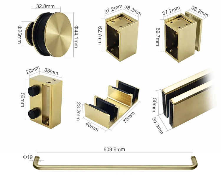 10X50mm Rail Sliding Set Bathroom Stainless Steel Frameless Shower Sliding Door System