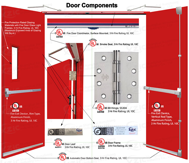 UL Certified Fire Rated Steel Door Building Exit Steel Door Fireproof Safety Steel Door for Hospital School Project