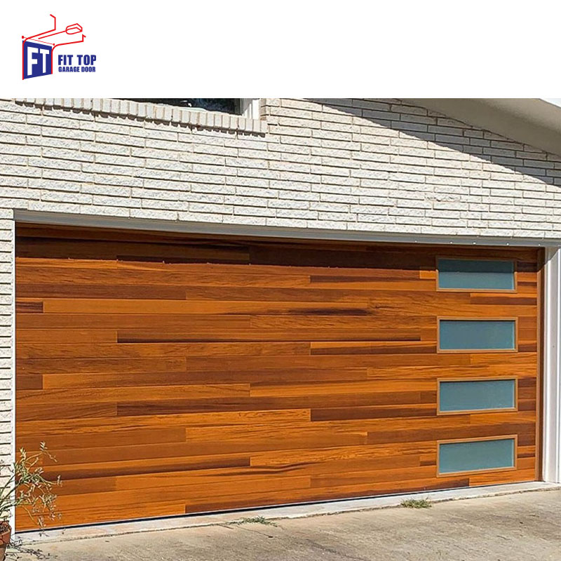 Modern Wooden-Coloured Steel Sectional Garage Door 16x7 Thermal Insulation Finished Surface for Villa Application