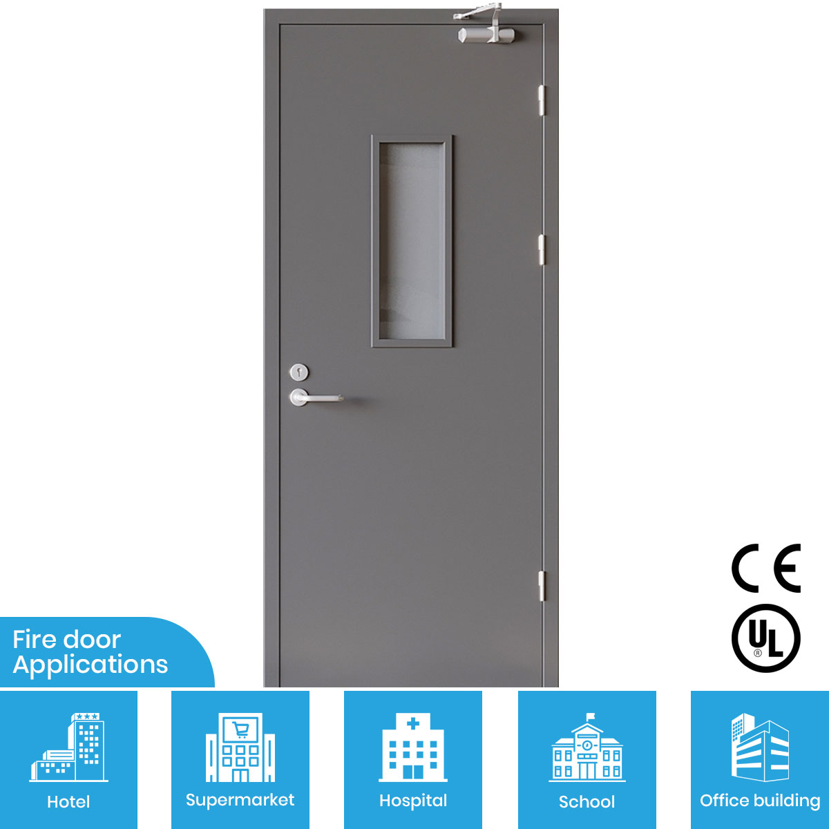 FHM-1028 Modern Steel Fire Door with Fireproof Performance for Hospital School Mall Hotel Apartment &amp; Exterior Use