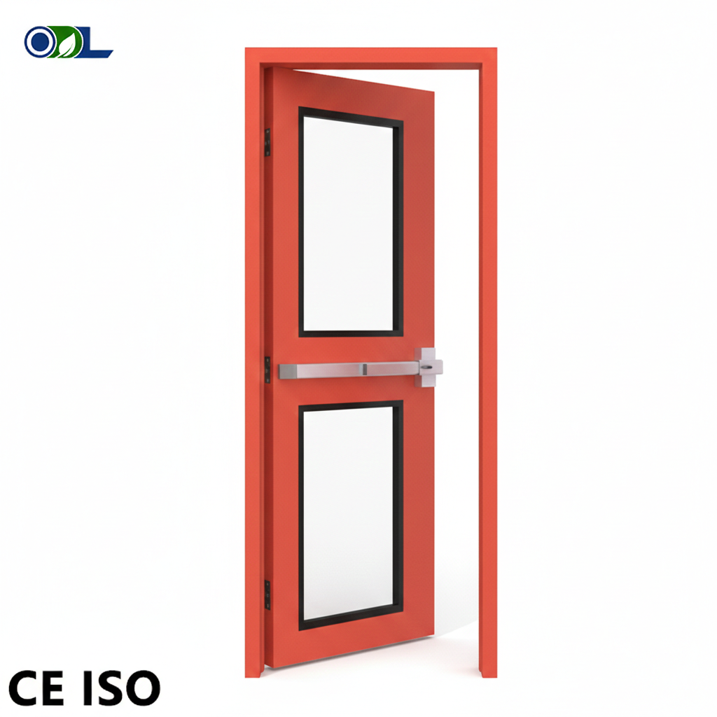 Acoustic Fire Rated Exit Door with Large Glass Window and Panic Bar for Soundproof Room