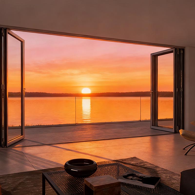 Modern Soundproof Waterproof Aluminum Folding Sliding Glass Patio Bi-Fold Door With Thermal Insulation