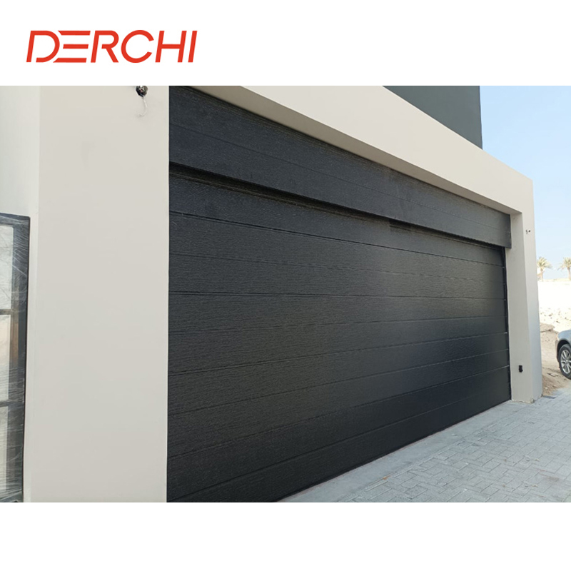 DERCHI Customized Colors Modern Electric European Standard Thermal Insulation Matte Black Smooth Panels Garage Doors For Villas