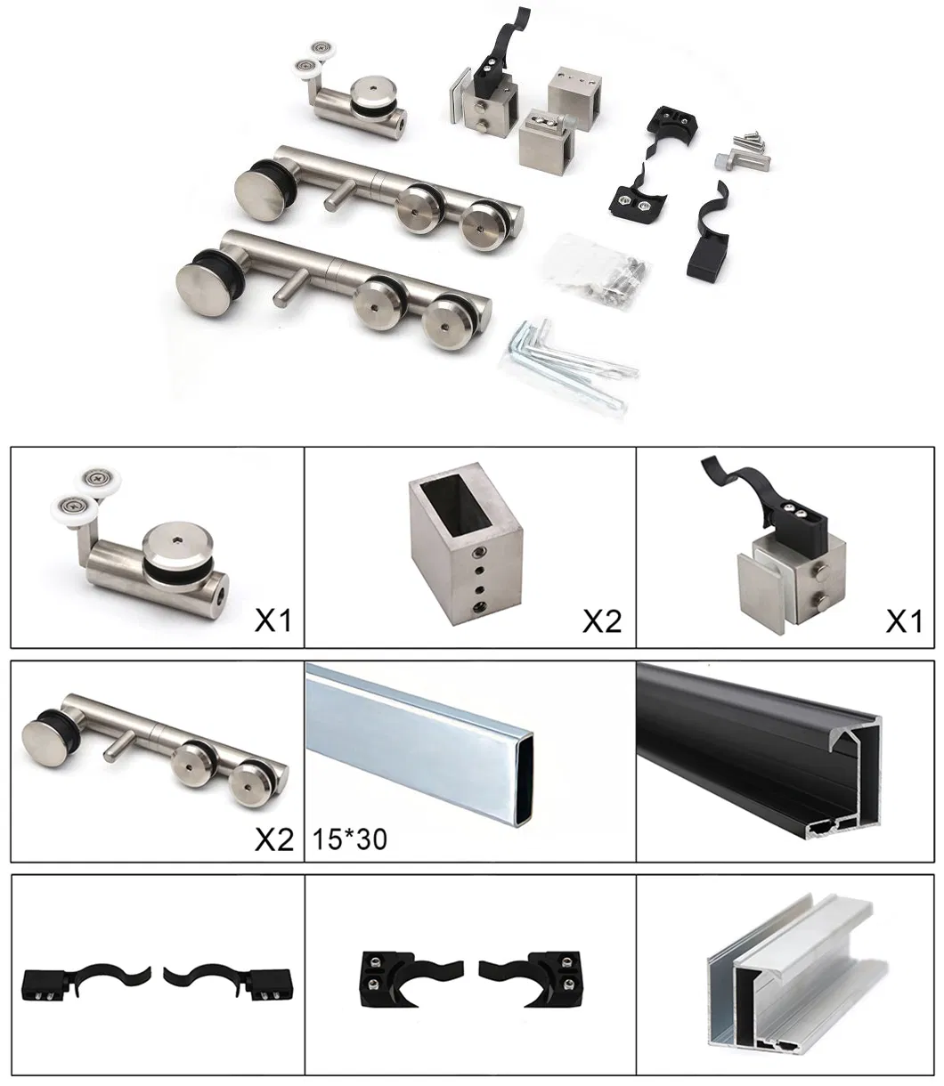 Modern Factory Price Stainless Steel Bathroom Corner Sliding System for 8-10mm Glass Door