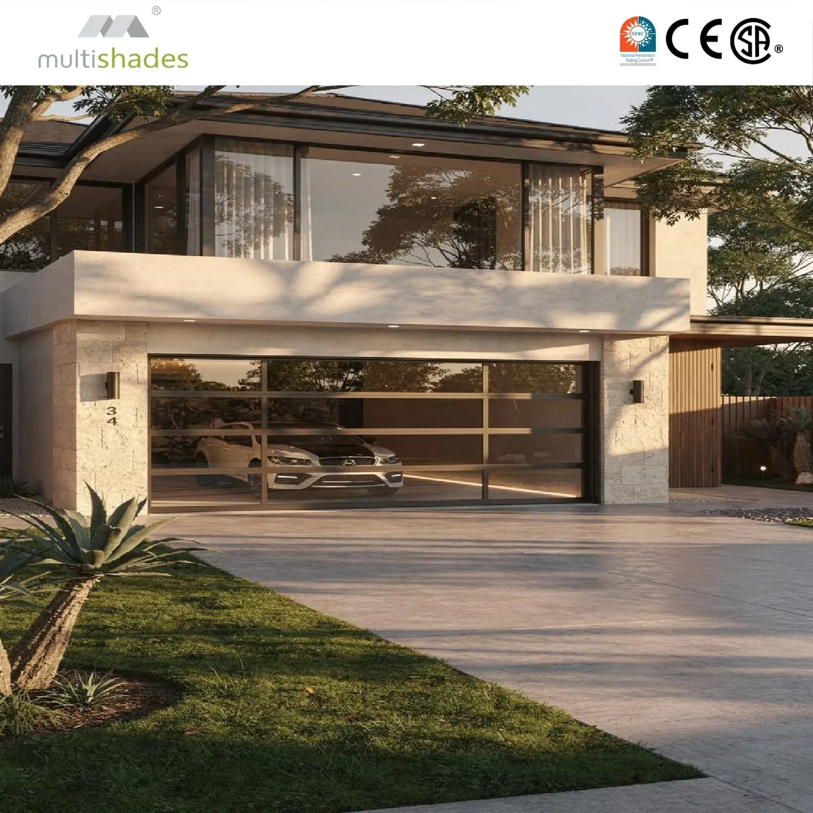 Panoramic Full Screen Automation Smart Aluminium Glass Perspective Garage Doors