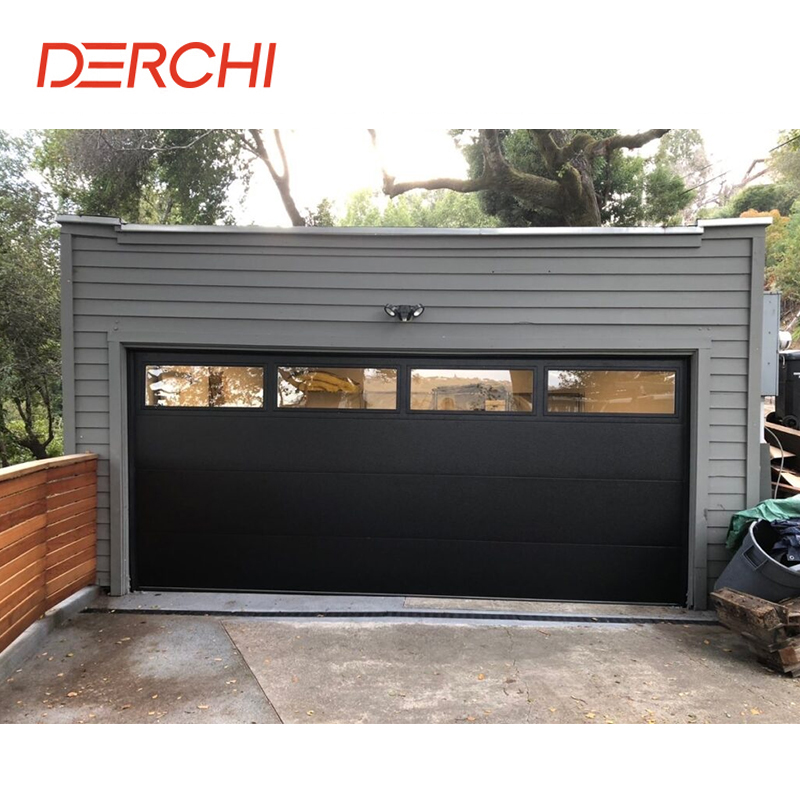 DERCHI Customized Colors Modern Electric European Standard Thermal Insulation Matte Black Smooth Panels Garage Doors For Villas
