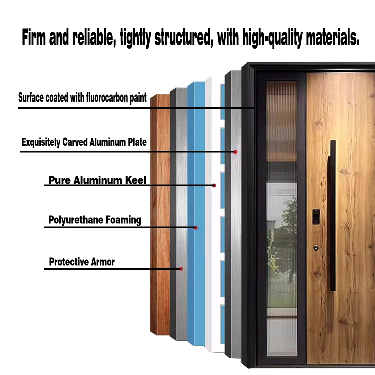 Durable all-aluminum entry doors, suitable for high-end main entrances, ideal for safe residential areas and office parks.