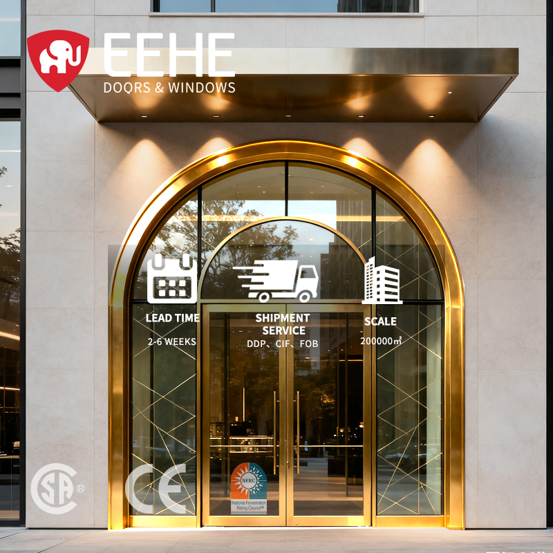 Eehe Storefront Door Modern Heavy Duty Aluminum Energy Efficient Slim Frame Tinted Glass Commercial Door Durable Design