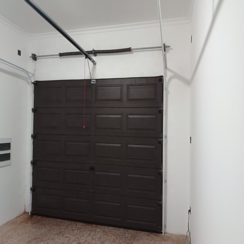 Modern Black Sectional Garage Door Insulated Automatic Overhead Door with Round Porthole Windows for Villa Home Use