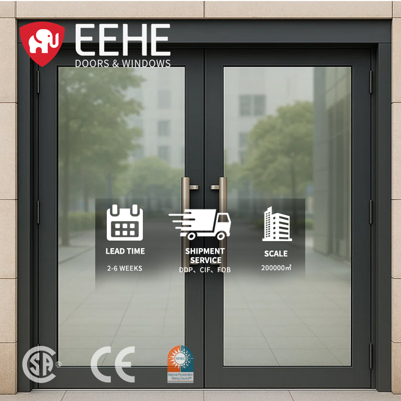 EEHE Modern Aluminum Store Front Door NFRC Certified Soundproof Waterproof Windproof Glass Door for Hotel Exterior Use