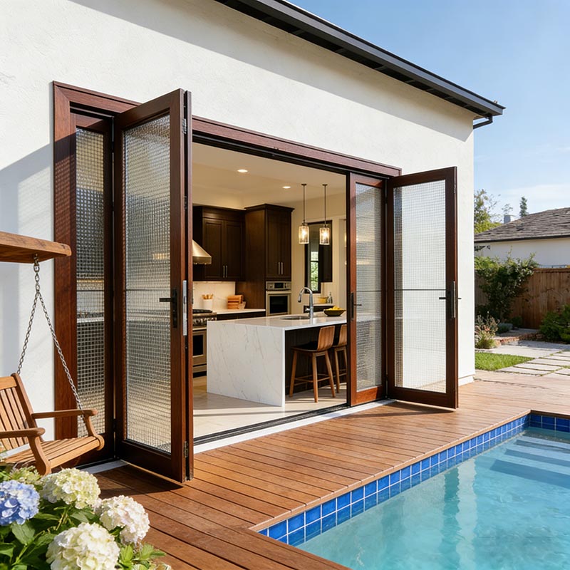 Modern Soundproof Waterproof Aluminum Folding Sliding Glass Patio Bi-Fold Door With Thermal Insulation