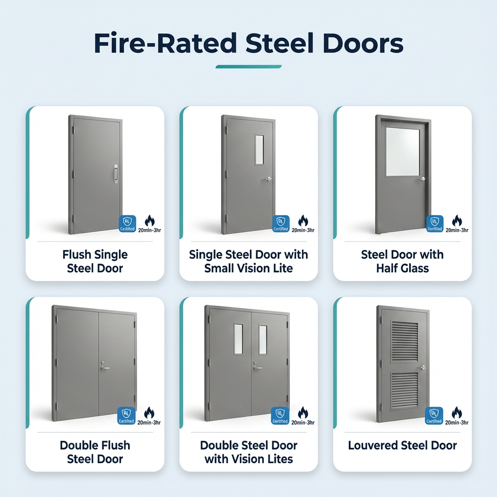 UL Certified Fire Rated Steel Door Building Exit Steel Door Fireproof Safety Steel Door for Hospital School Project