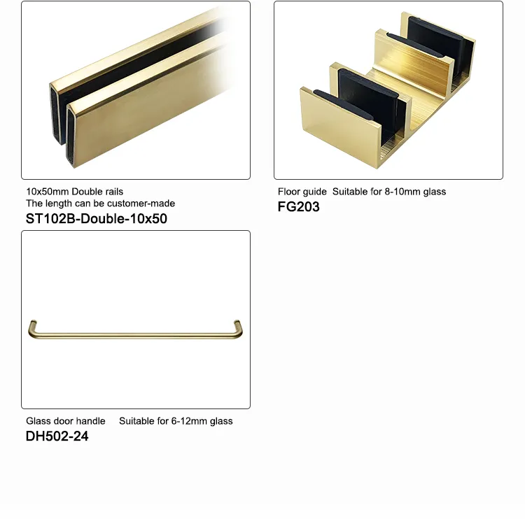10X50mm Rail Sliding Set Bathroom Stainless Steel Frameless Shower Sliding Door System