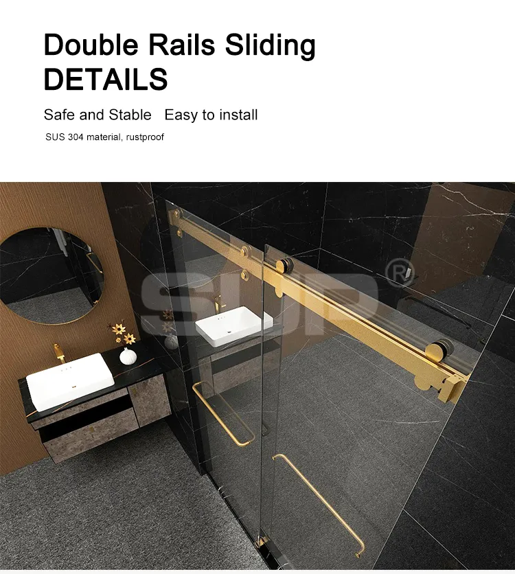 10X50mm Rail Sliding Set Bathroom Stainless Steel Frameless Shower Sliding Door System