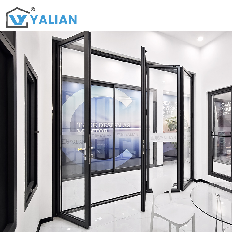 Modern Double Tempered Glass Bifolding Door Aluminum Alloy Hurricane-Proof Exterior Folding Door for Apartments Finished Surface