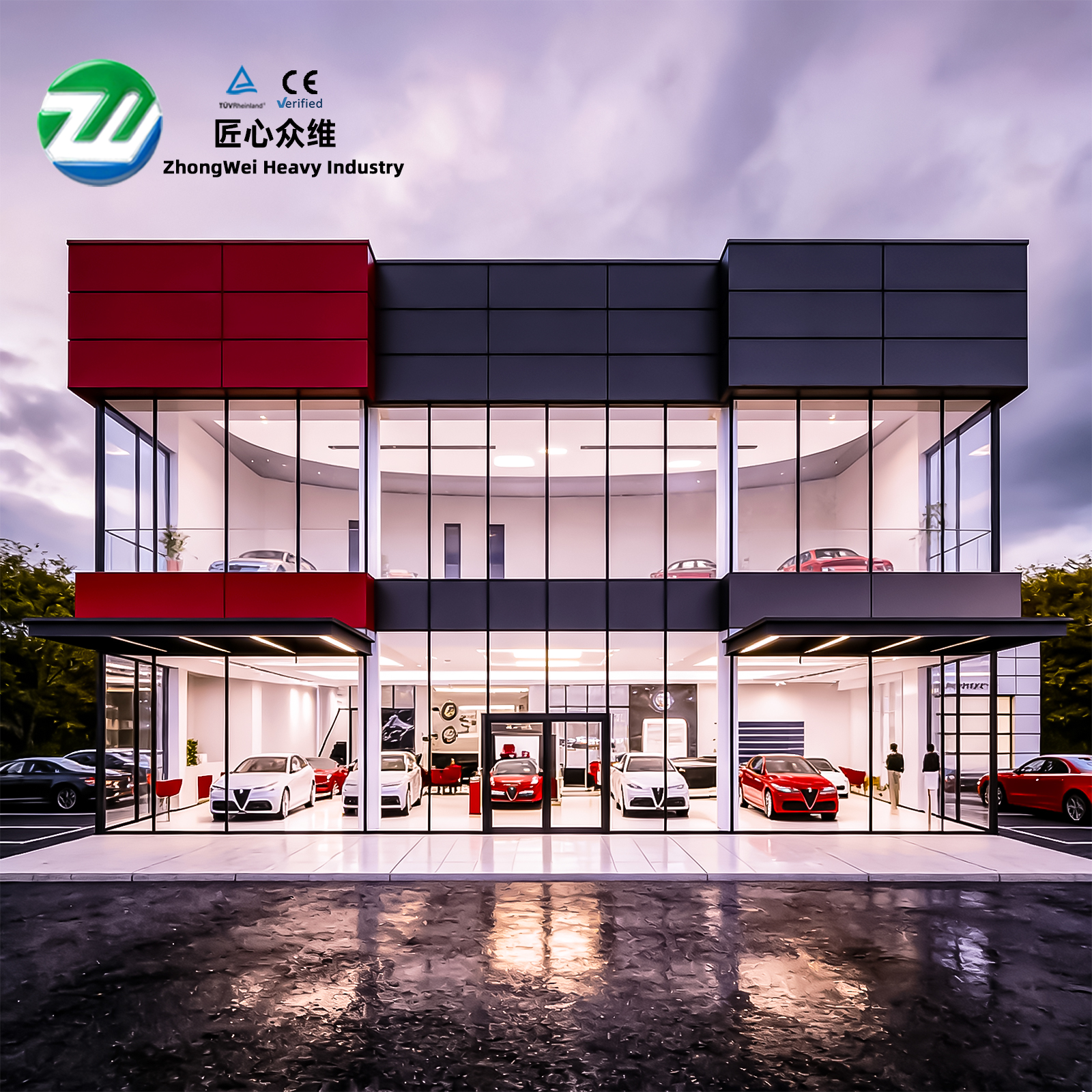 Prefabricated Steel Structure Warehouse Workshop Shed Large Span Factory Building 50+ Year Car Dealership Building
