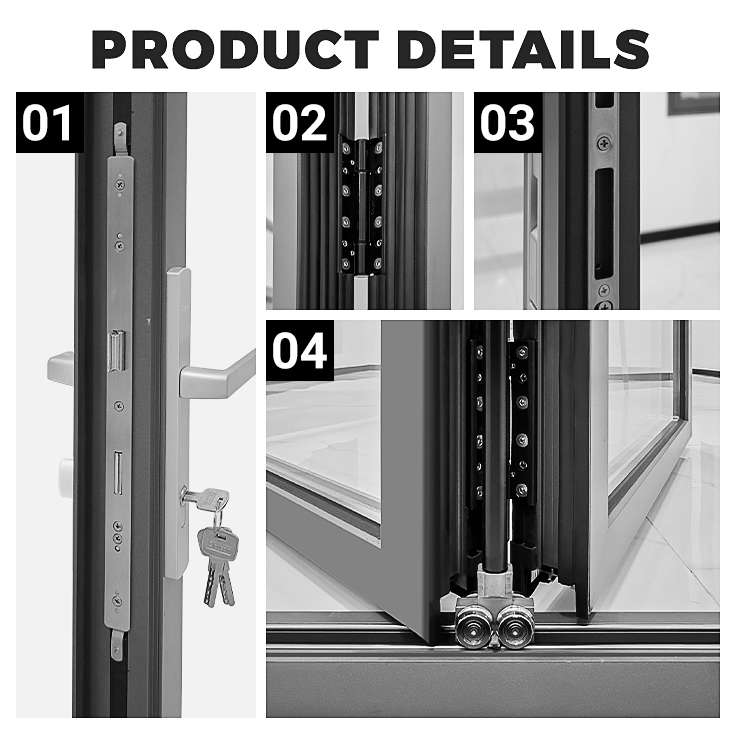 Modern Double Tempered Glass Bifolding Door Aluminum Alloy Hurricane-Proof Exterior Folding Door for Apartments Finished Surface