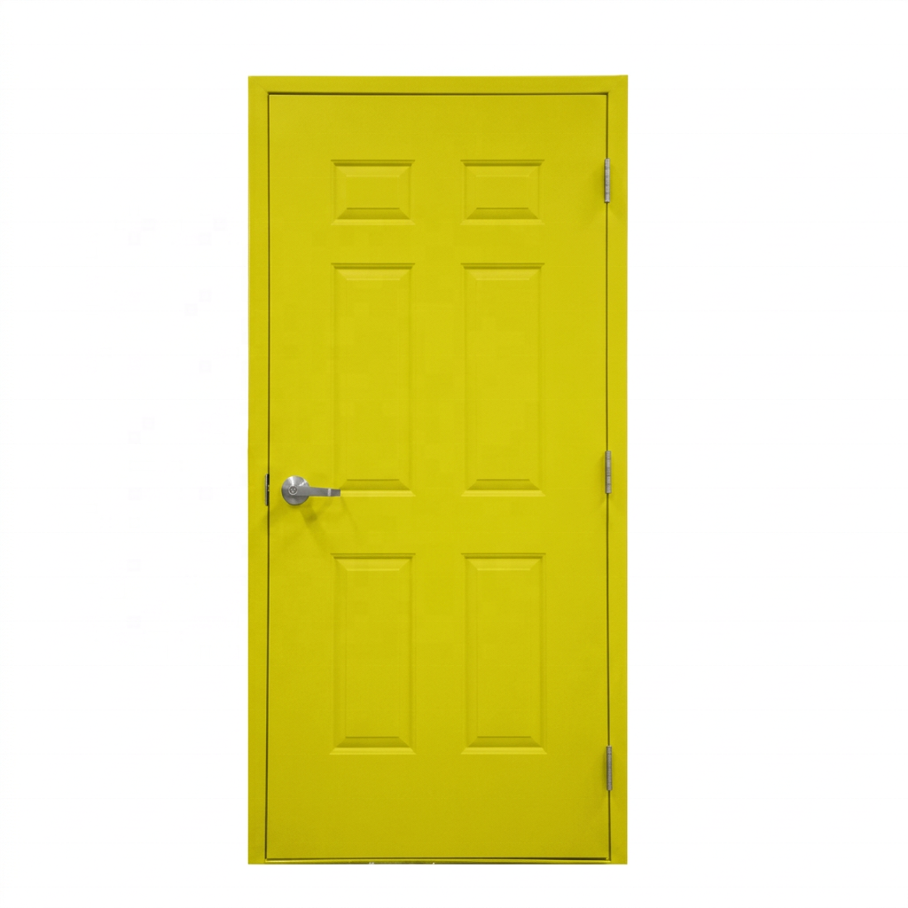 Wh Intertek 90 Mins Fireproof Steel Door 6 Panel Embossed Hollow Metal Fire Rated Door
