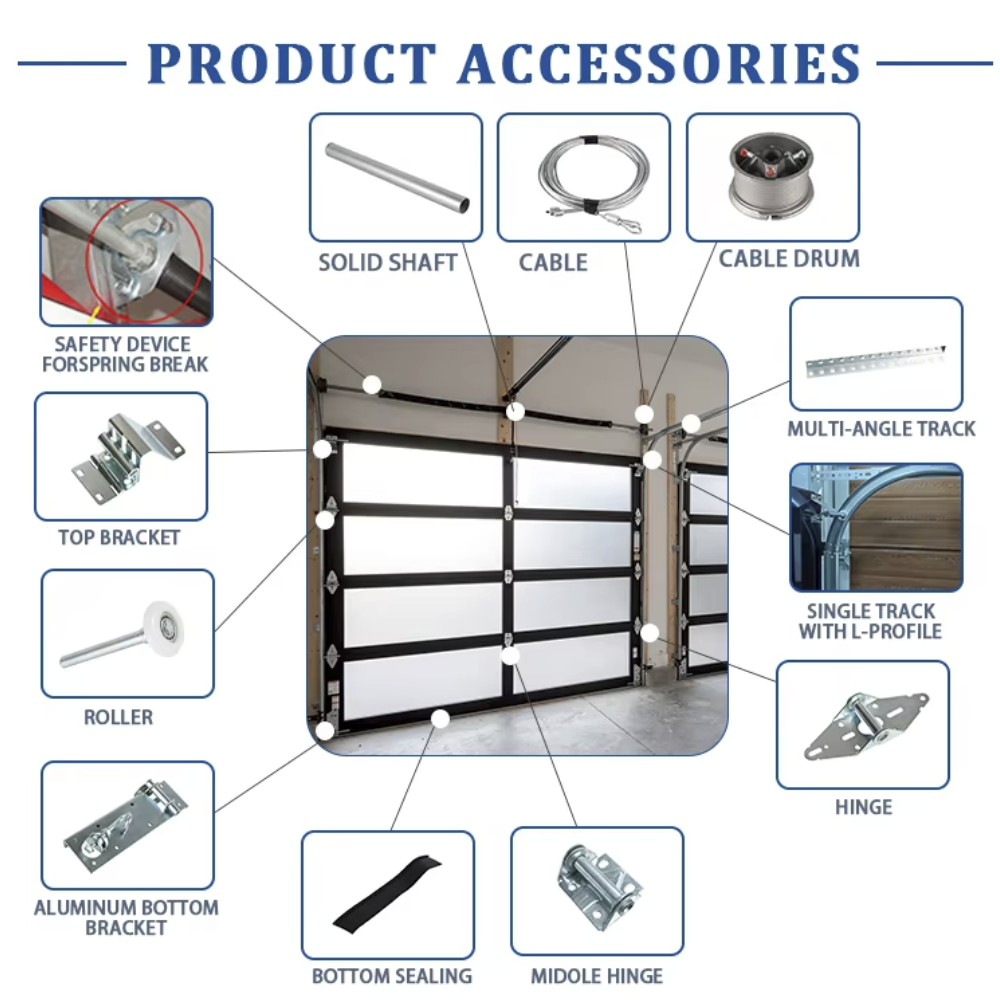 Modern Best Selling Segmented Sliding Aluminum Alloy Insulated Glass Garage Door Stainless Steel Frame Hongfa Brand 5-Year