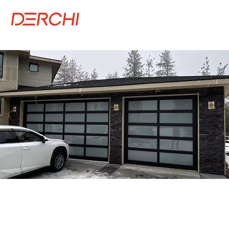 DERCHI USA Electric 16x8 Aluminum Wooden Looking Galvanized Steel PU Foam Overhead Sliding Garage Door With Black Windows