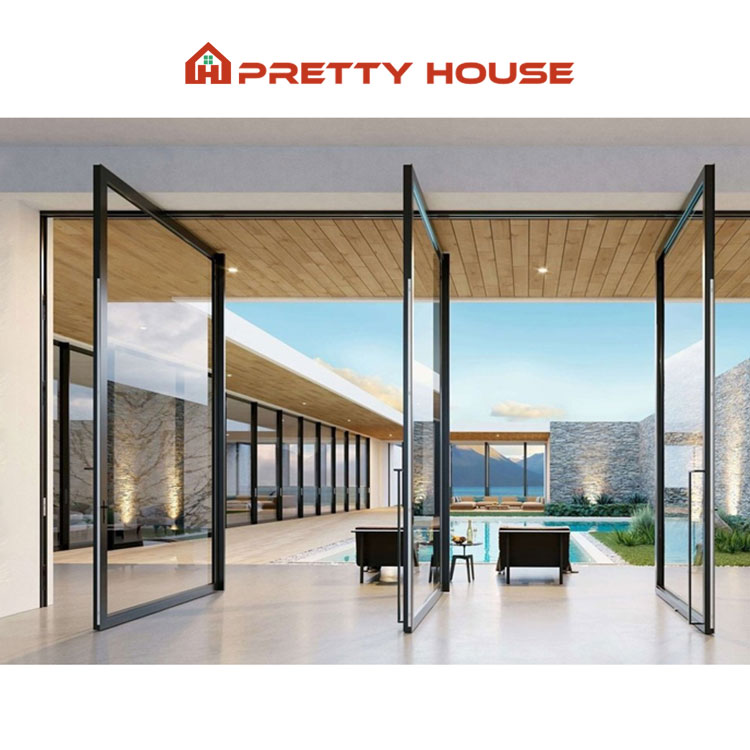 Commercial Glass Pivot Door Design Main Entrance Security Modern Entry Silver Aluminum Pivot Door Systems