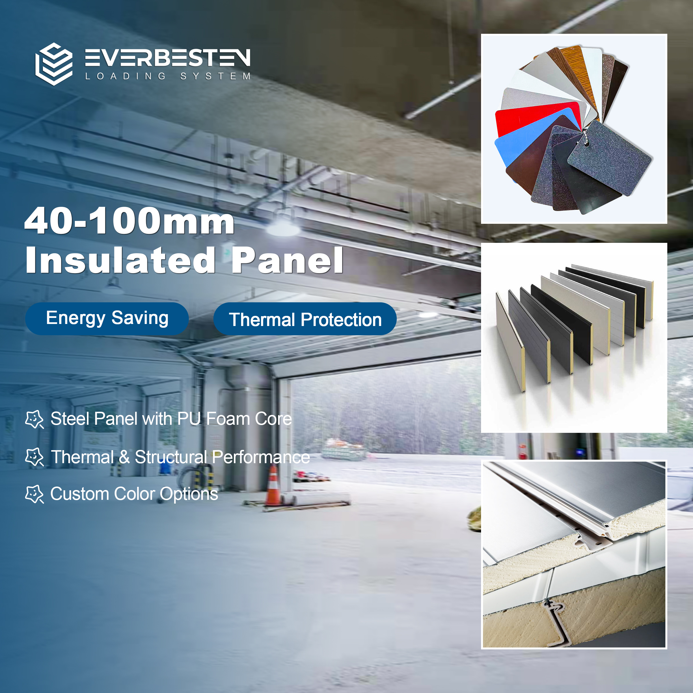Sectional Door Insulated Steel Warehouse Overhead Door for Loading Dock Logistics Center and Factory Applications
