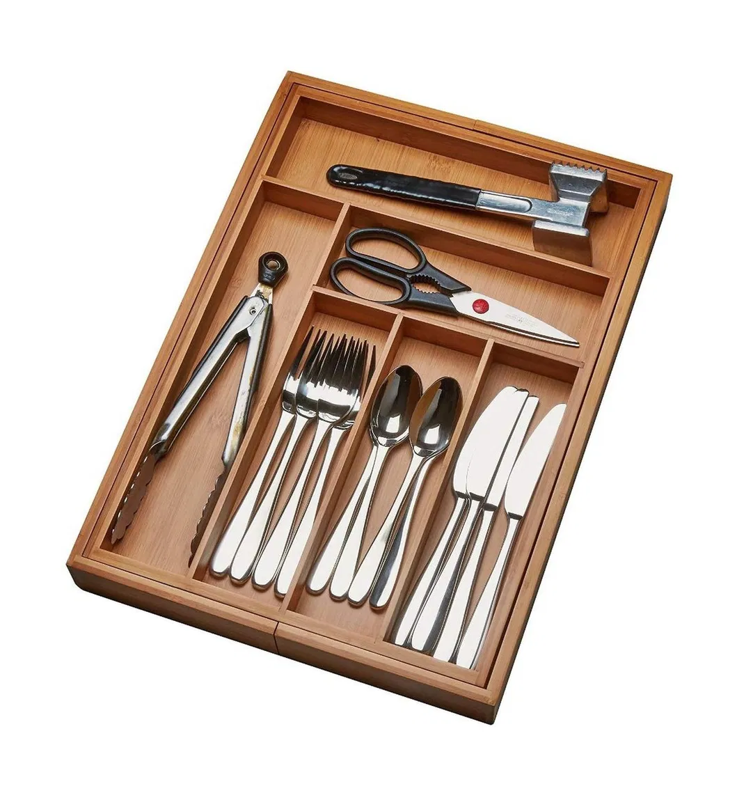 Premium Bamboo Flatware Organizer Tray for Kitchen Cutlery