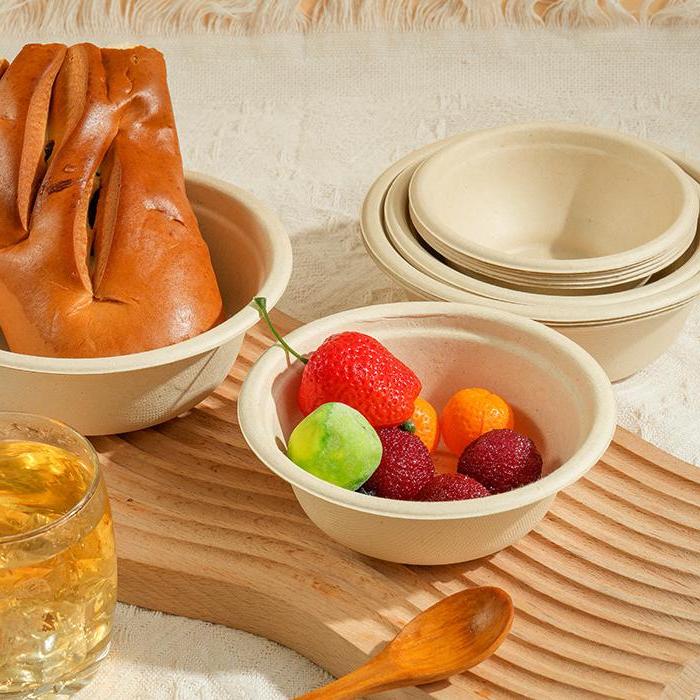 300ml 500ml 1000ml Disposable Eco Friendly Biodegradable Customize Design Disposable Bamboo Pulp Paper Salad Bowls