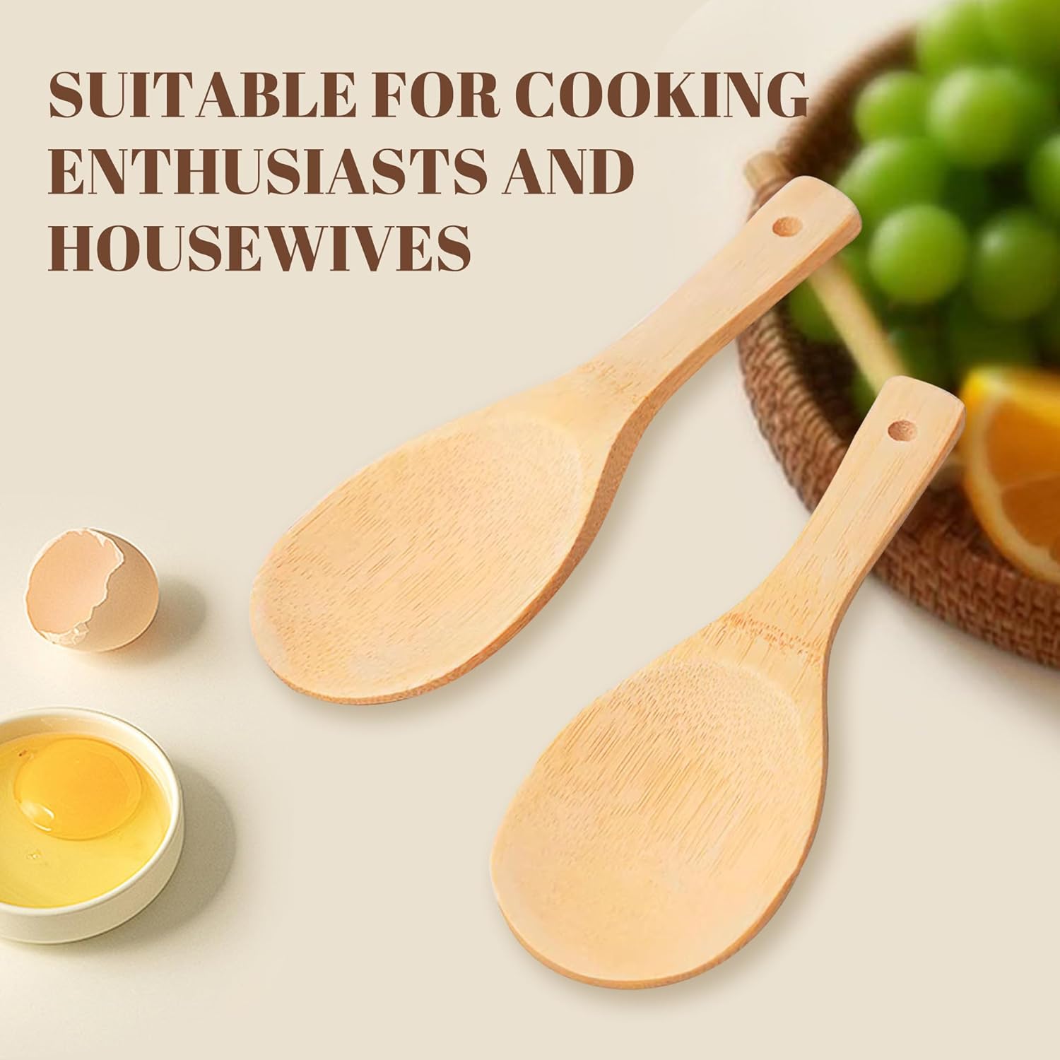 Bamboo Paddle - 20cm Natural Wood Non-Stick Rice Scooper for Serving and Cooking 5