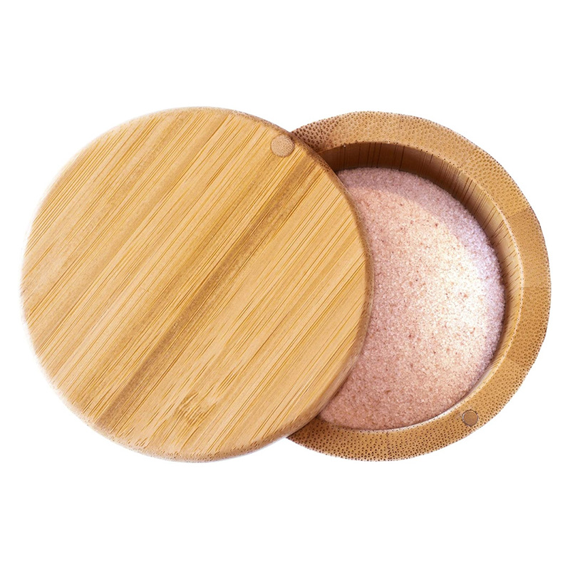 Wooden Round Box Bamboo Salt Cellar Bamboo Storage Box With Magnetic Swivel Lid, Bamboo Salt Box 6 Ounce Capacity