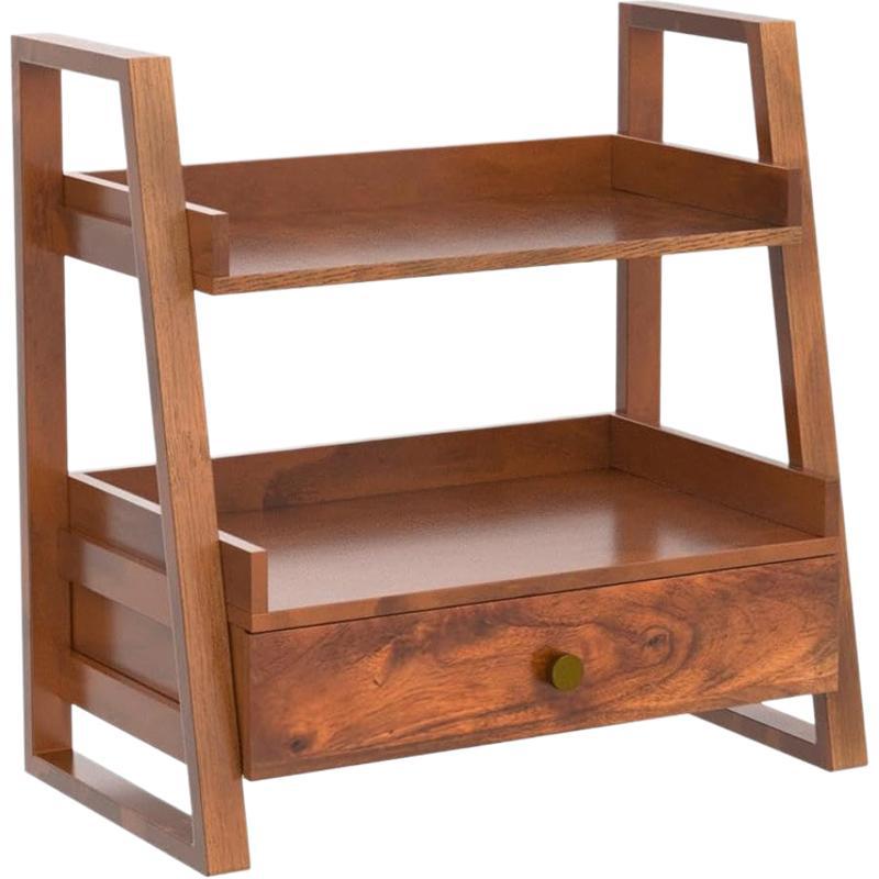 Custom Bamboo Wood Desktop Cosmetic&amp;Seasoning Storage Rack with Drawer Kitchen Spice Rack Organizer Spices Jar Rack Spice Drawer