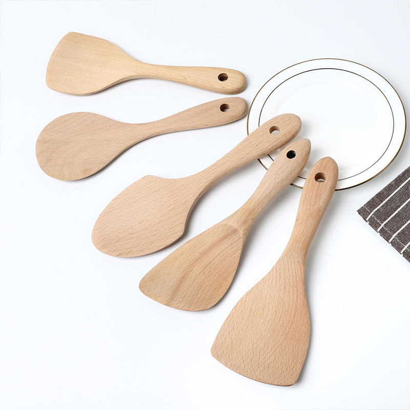 Eco friendly Handmade Flat Long Handle Kitchen Tool Bamboo Slotted Spoon Scraper Cooking Spatula Wok Shovels Turners