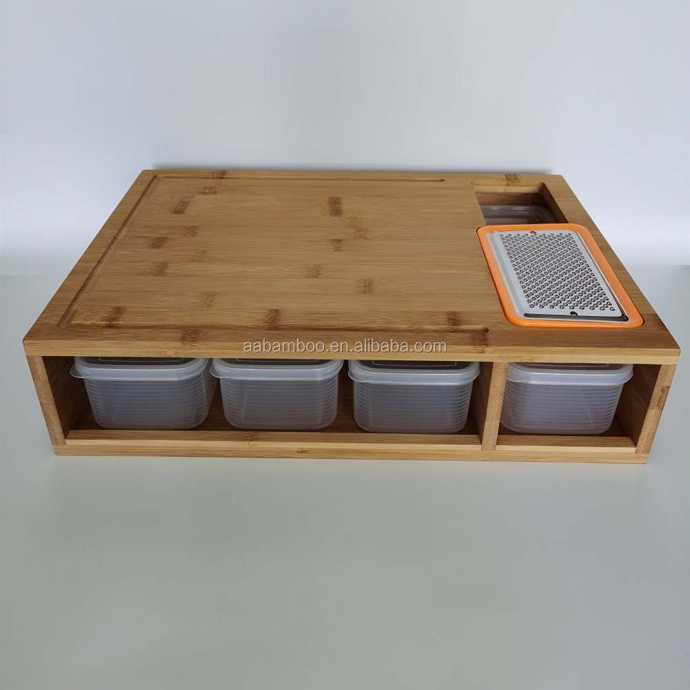 Bamboo Wooden Cutting Board with Containers Grater Storage Box