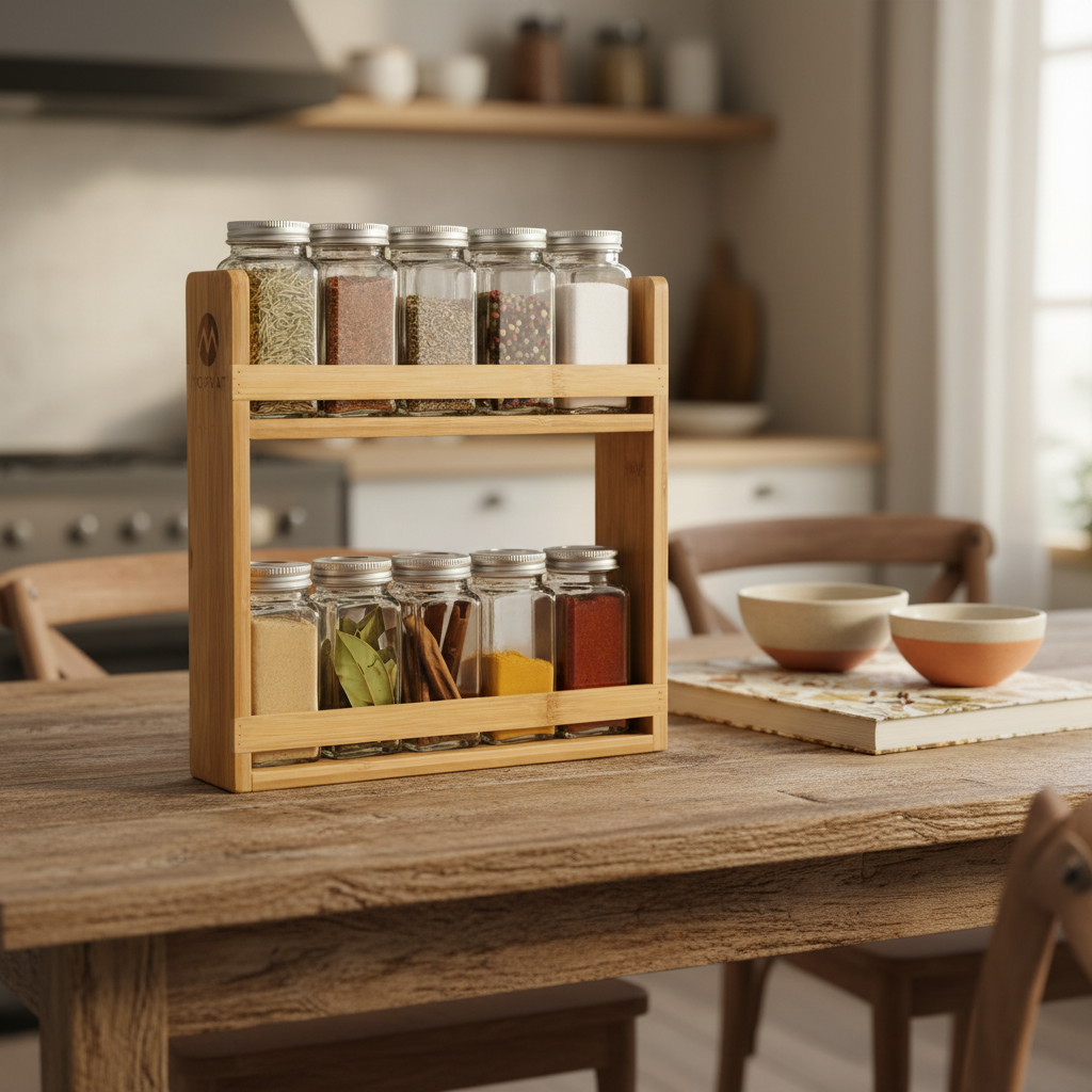 2026 Hot Sale Durable Bamboo Modern Three-Layer Foldable Kitchen Standing Type Spice Racks Holder